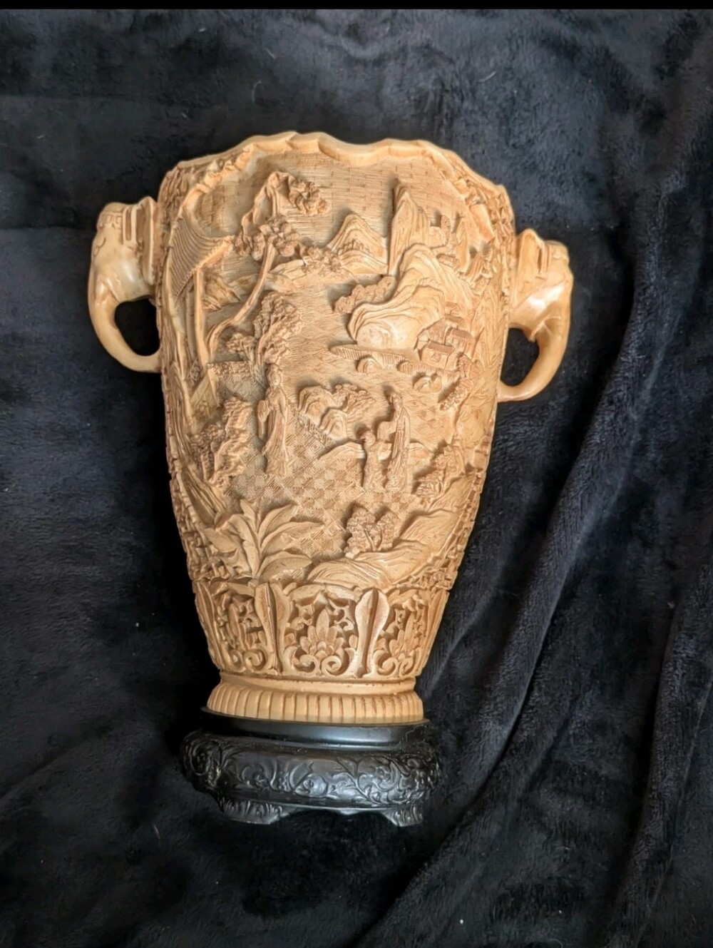 Vintage Asian Carved Resin Vase HEAVY